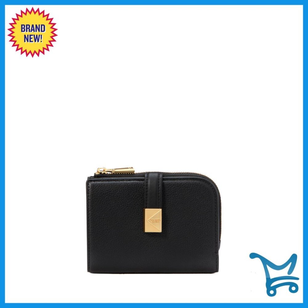 Pebbled Leather Compact Wallet with Card Slots and ID Window